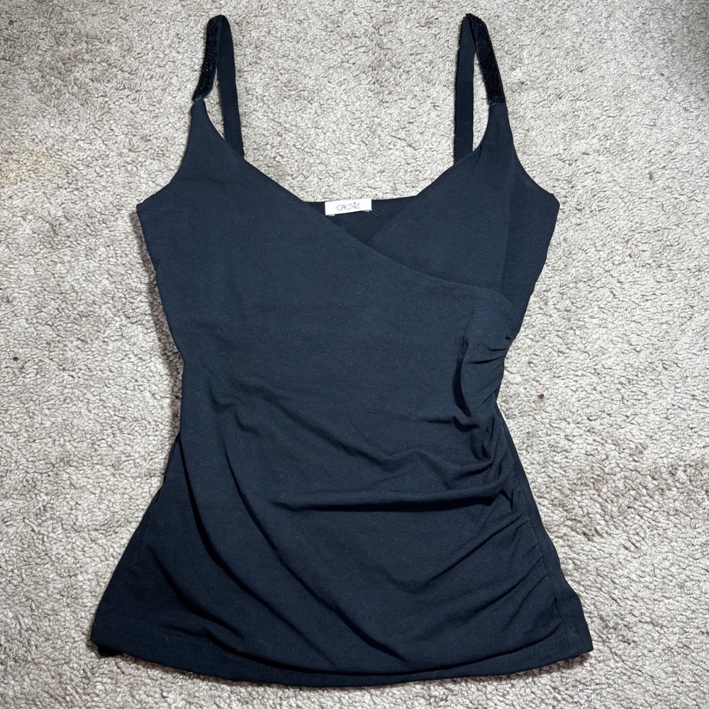 Y2K Black Cache Bordeaux Seamless Ruched Beaded Strap Tank Top OS